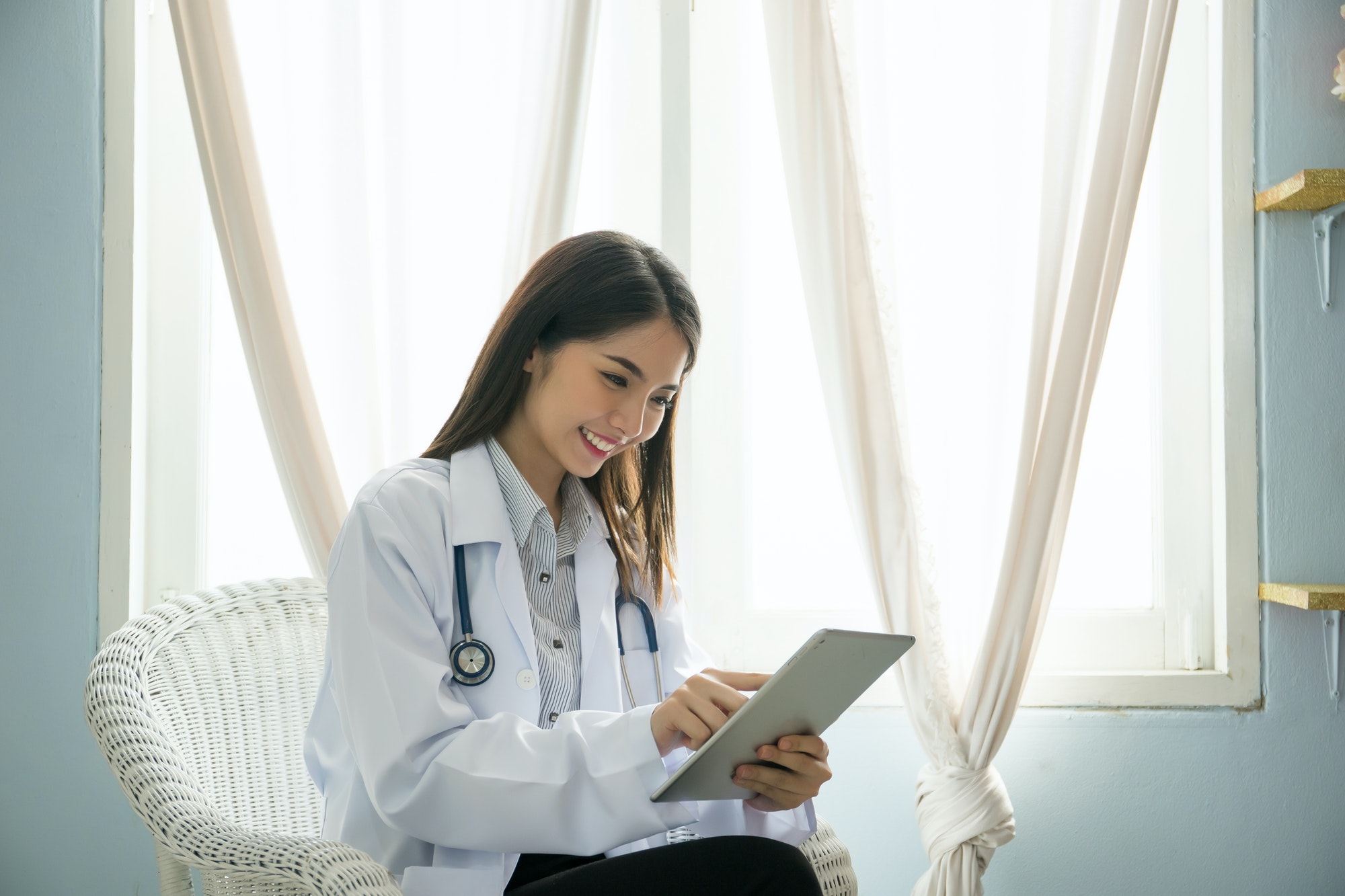 Female doctor work with digital tablet. Medicine technology concept.